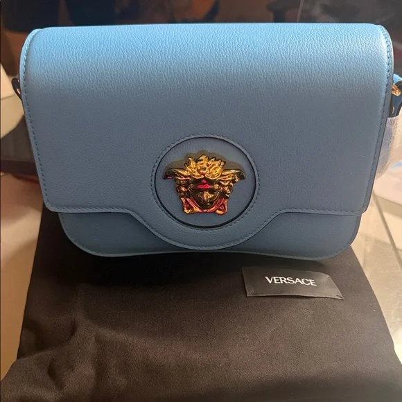 Versace Light Blue Crossbody Bag with Gold Medusa - Picture 1 of 1